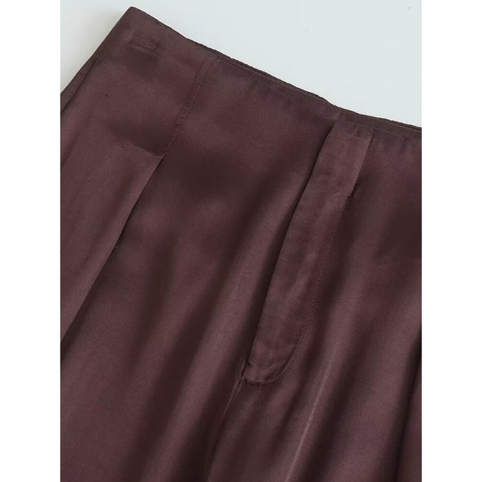 Vintage Front Darts Satin Straight Pants