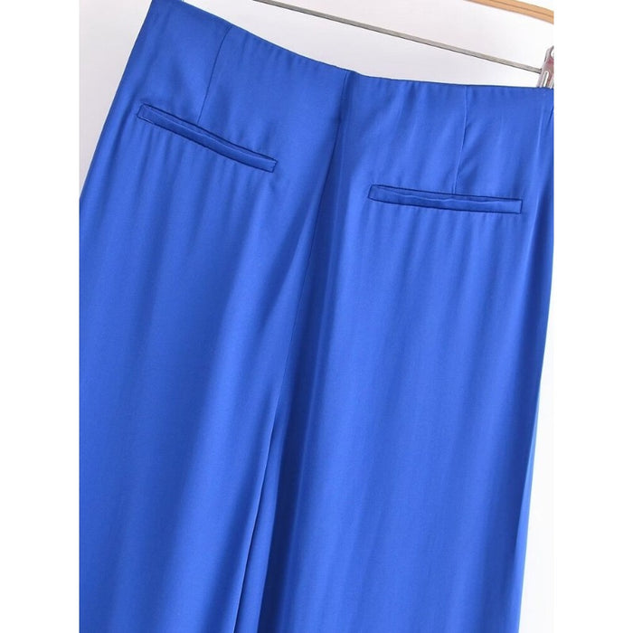 Stylish Solid Colors Front Darts Satin Straight Pants