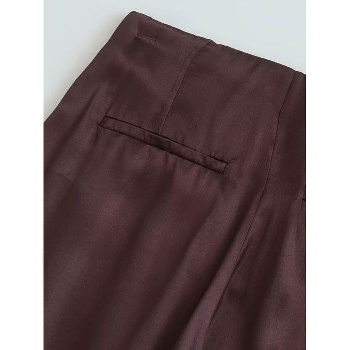 Vintage Front Darts Satin Straight Pants