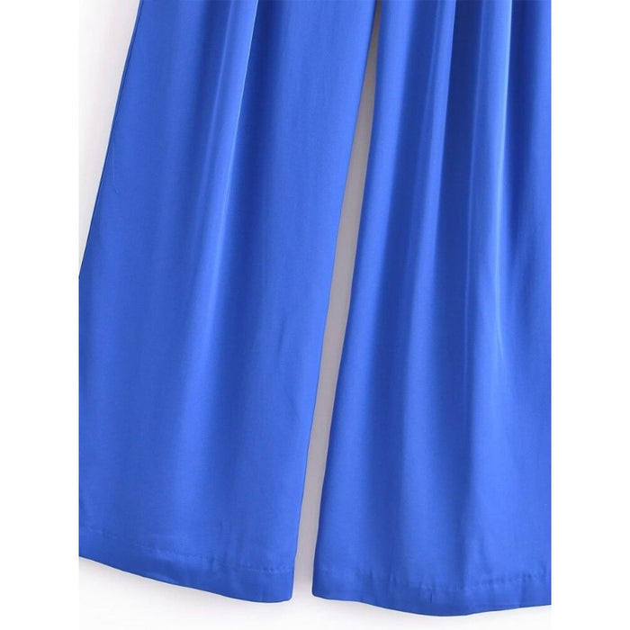 Stylish Solid Colors Front Darts Satin Straight Pants