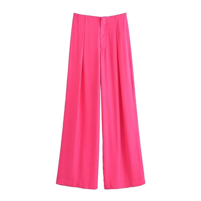 Stylish Solid Colors Front Darts Satin Straight Pants