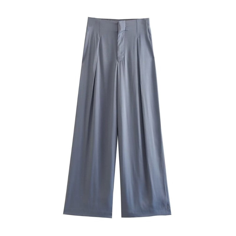 Vintage Front Darts Satin Straight Pants