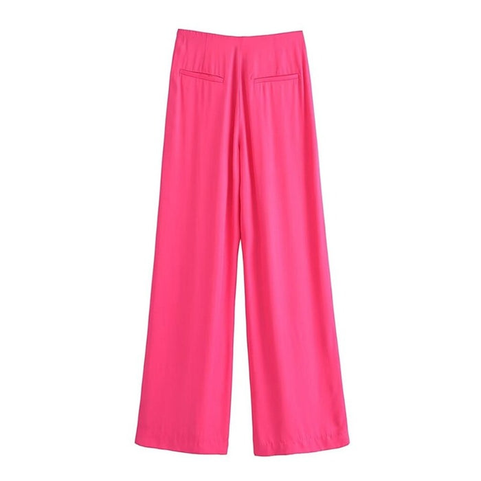 Stylish Solid Colors Front Darts Satin Straight Pants