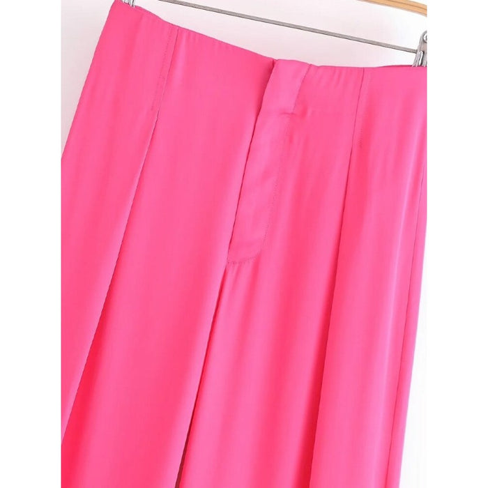 Stylish Solid Colors Front Darts Satin Straight Pants