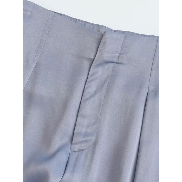 Vintage Front Darts Satin Straight Pants