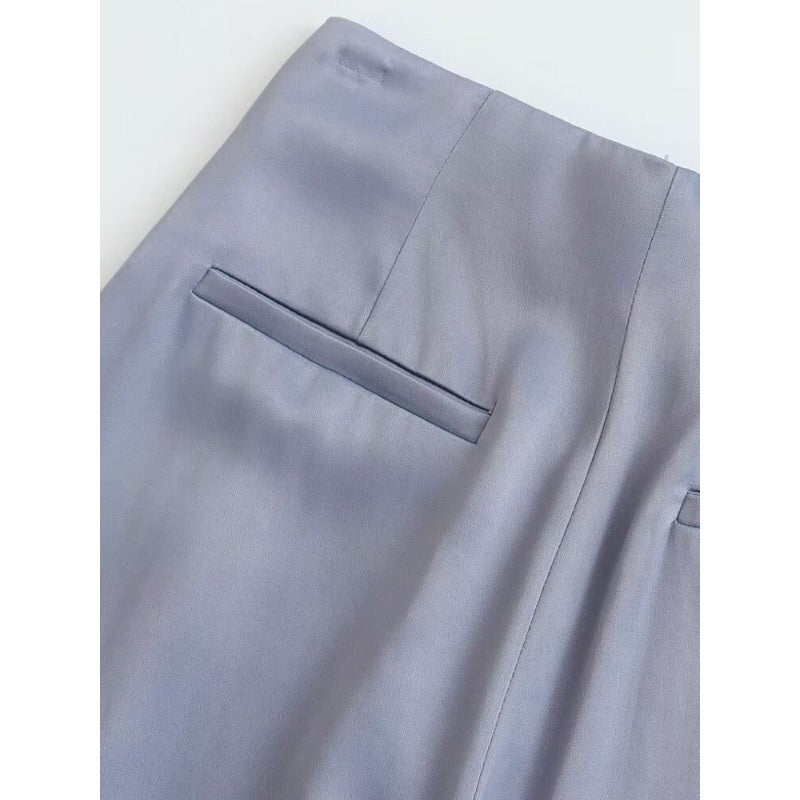 Vintage Front Darts Satin Straight Pants