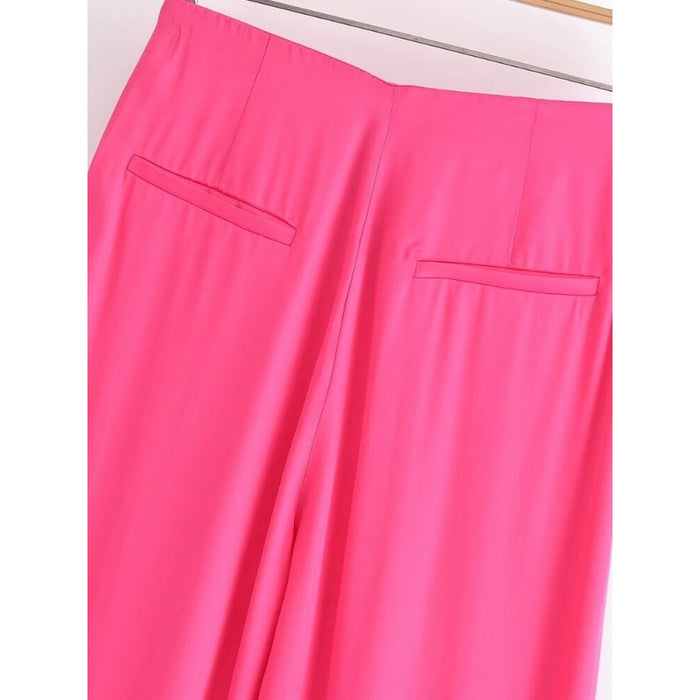 Stylish Solid Colors Front Darts Satin Straight Pants