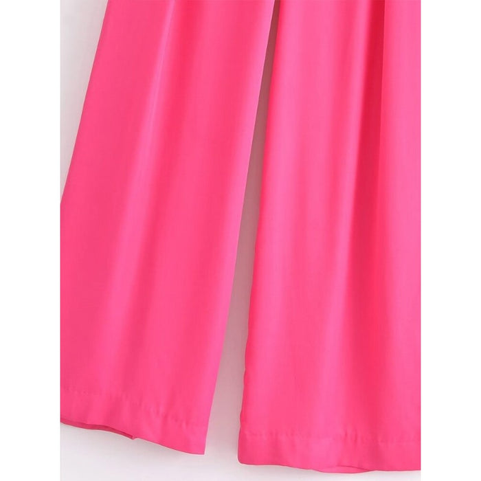 Stylish Solid Colors Front Darts Satin Straight Pants