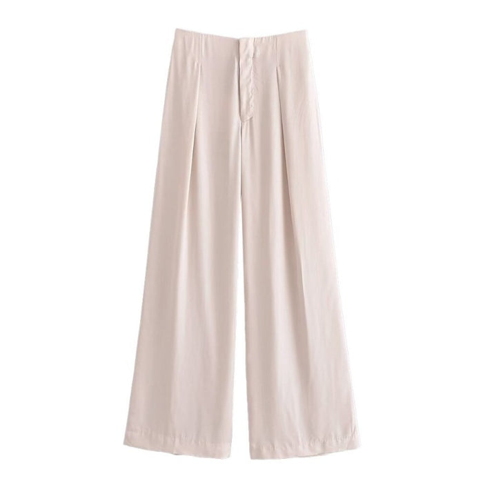 Stylish Solid Colors Front Darts Satin Straight Pants