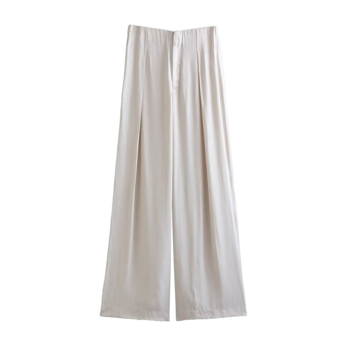 Vintage Front Darts Satin Straight Pants