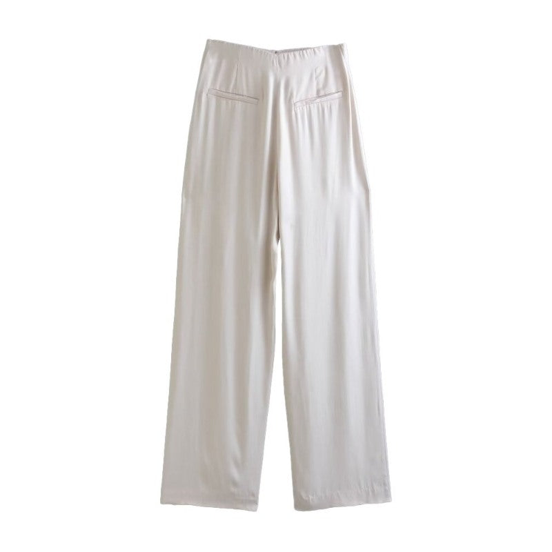 Vintage Front Darts Satin Straight Pants