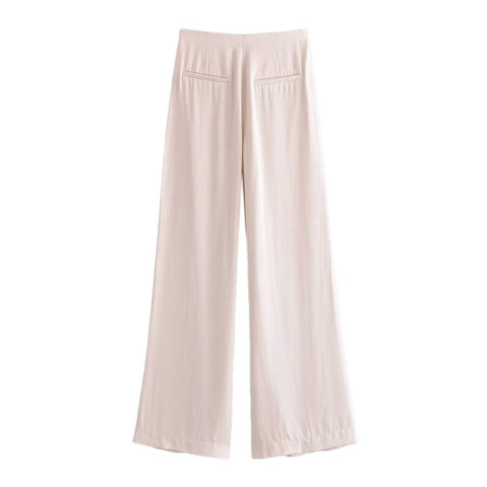 Stylish Solid Colors Front Darts Satin Straight Pants