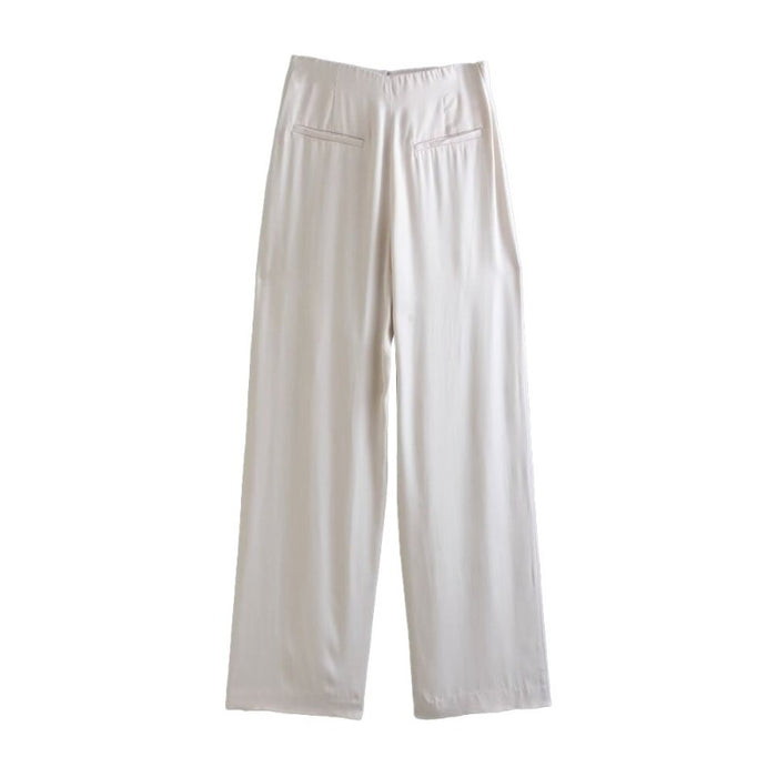 Vintage Front Darts Satin Straight Pants