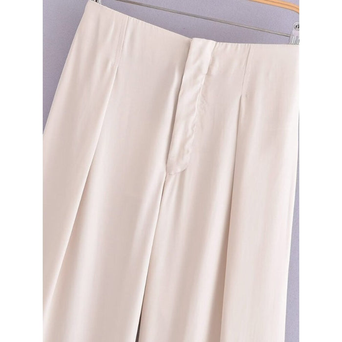 Stylish Solid Colors Front Darts Satin Straight Pants