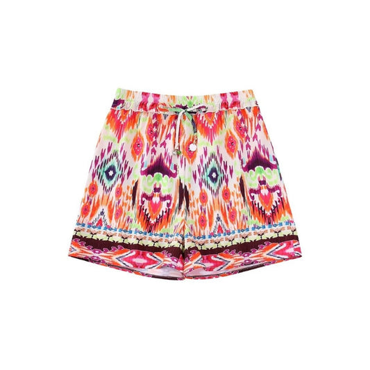 Women's  Beading Printed Shorts With Elastic Drawstring