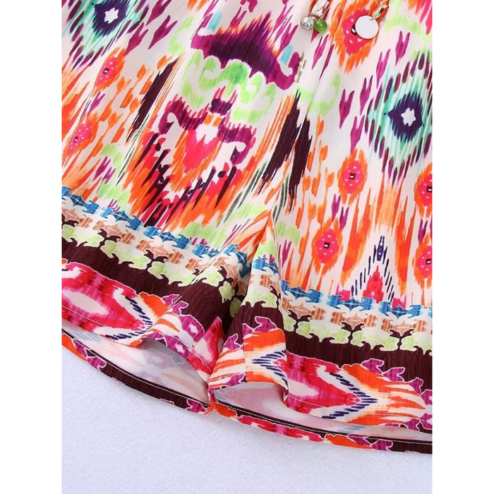 Women's  Beading Printed Shorts With Elastic Drawstring