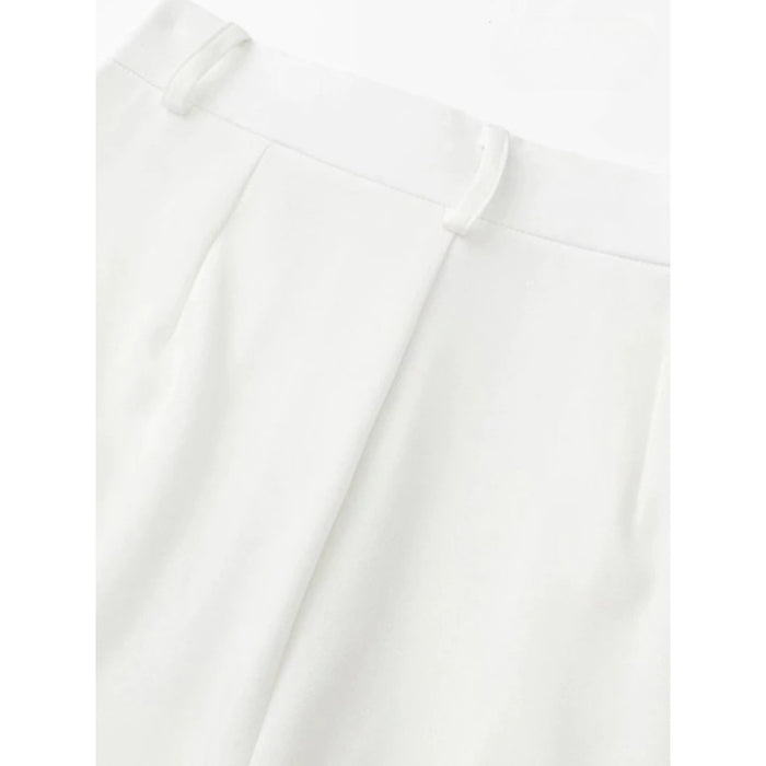 Women's Front Pleated High Waist White Shorts Skirts