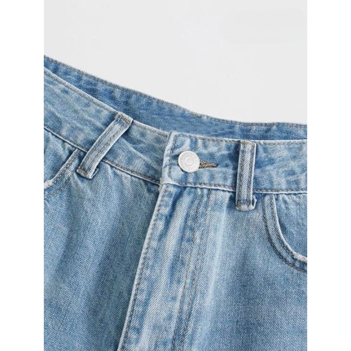 Women's Mid Waist Ripped Denim Shorts With Frayed Tassel