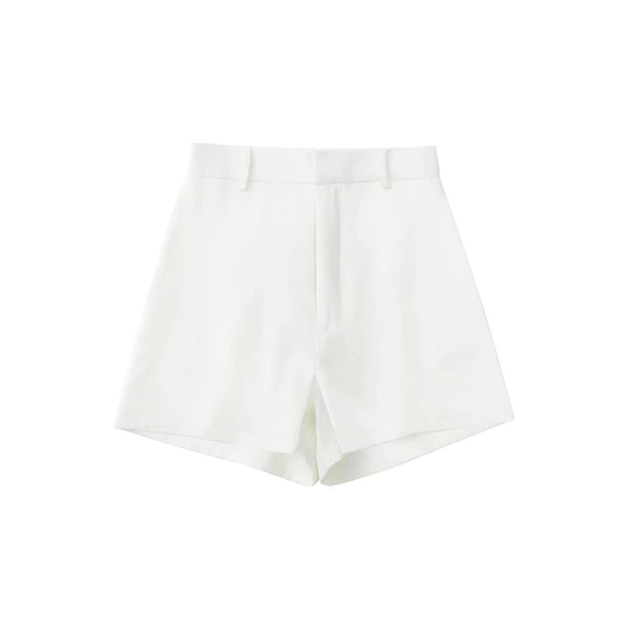 Women's Front Pleated High Waist White Shorts Skirts