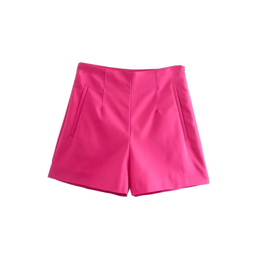 Women's Vintage High Waist Front Darts Shorts With Side Pockets