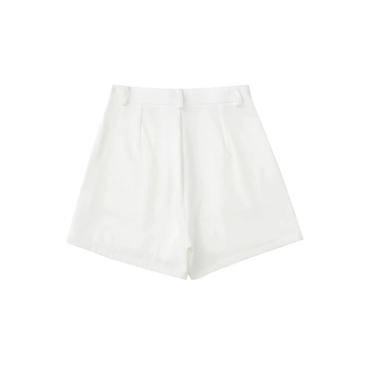 Women's Front Pleated High Waist White Shorts Skirts