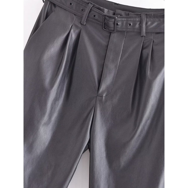 Faux Leather High Waist Pants For Women