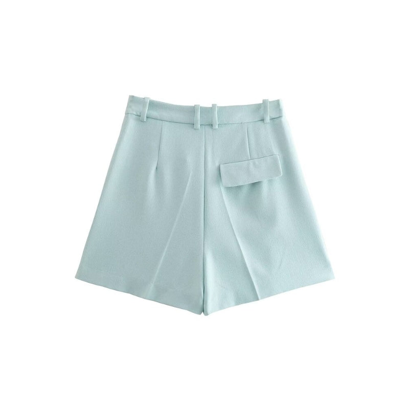 Women's High Waist Side Pockets Front Pleats Shorts