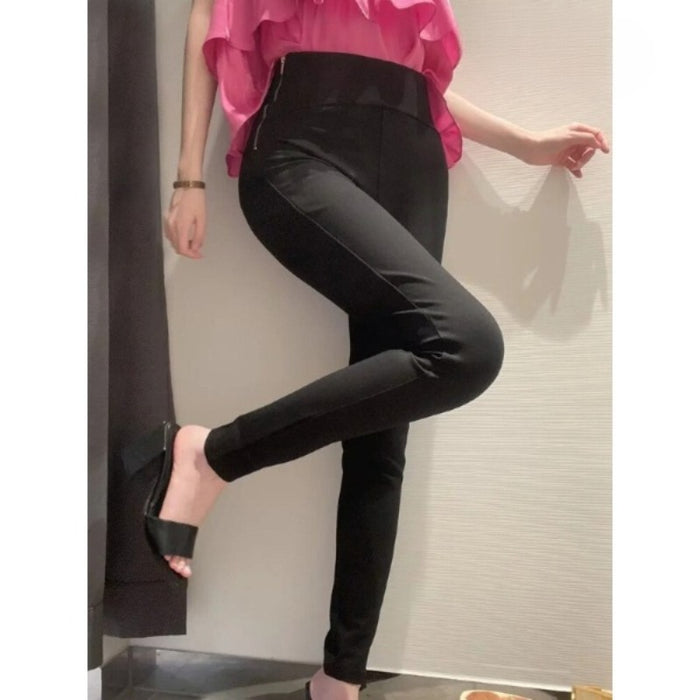 High Waist Skinny Side Zipper Female Trousers