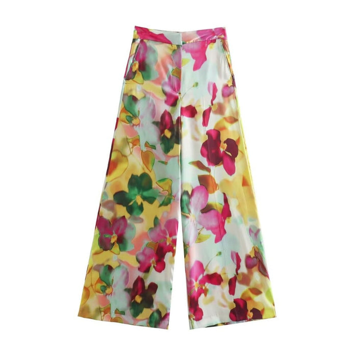 Floral Printed Vintage High Waist Wide Leg Pants