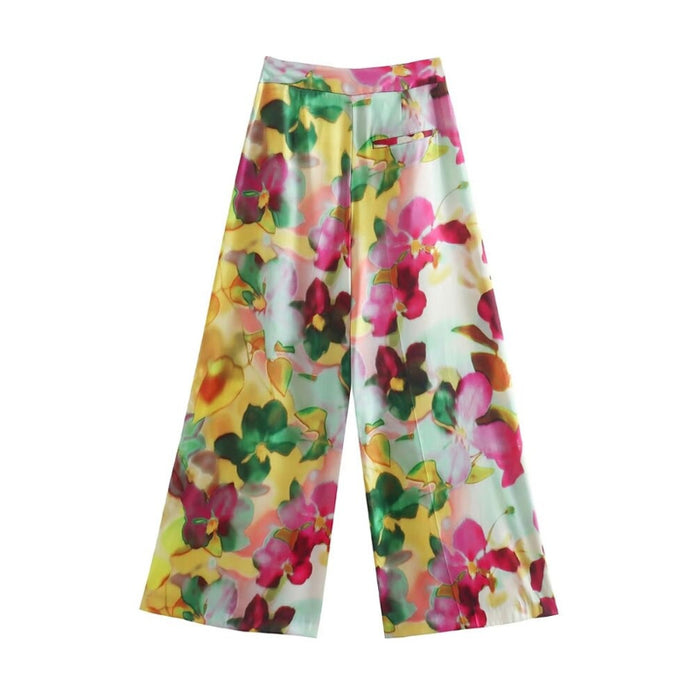 Floral Printed Vintage High Waist Wide Leg Pants