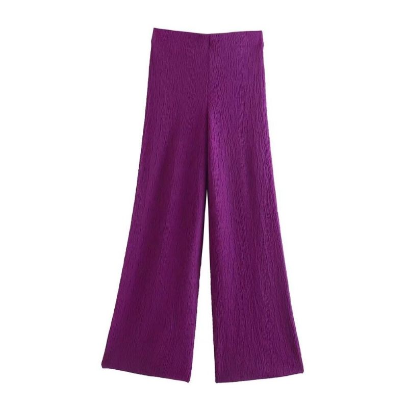 Purple High Waist Textured Straight Knit Pant