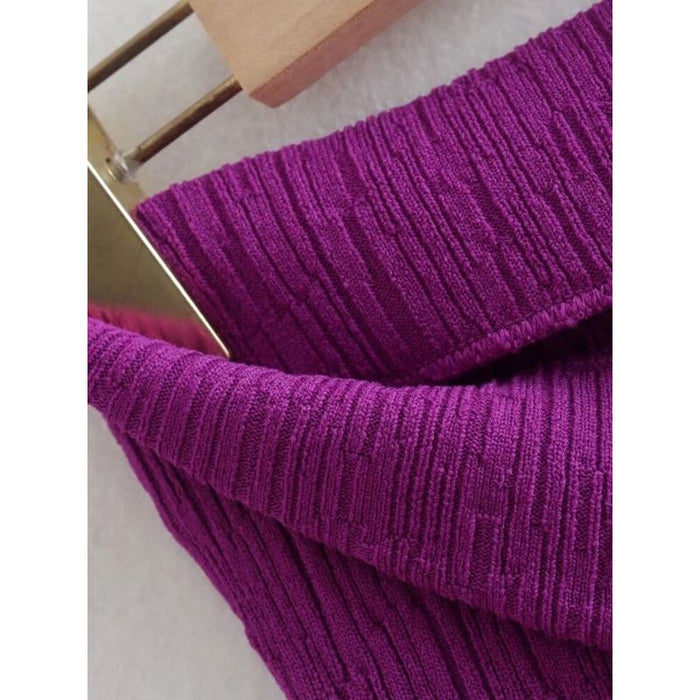 Purple High Waist Textured Straight Knit Pant