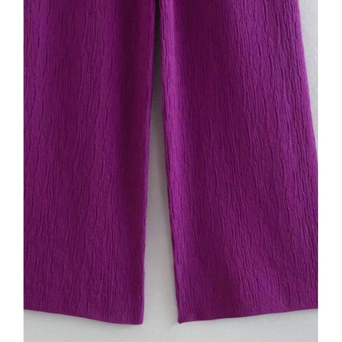 Purple High Waist Textured Straight Knit Pant