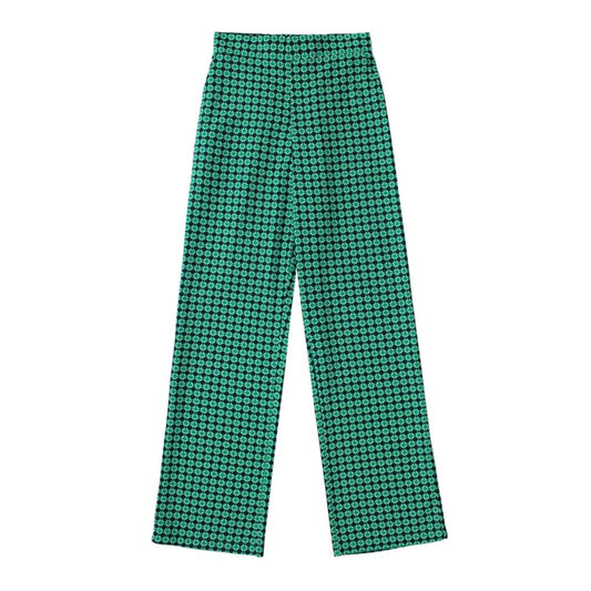 Black Green Geometric Print High Waist Straight Pants