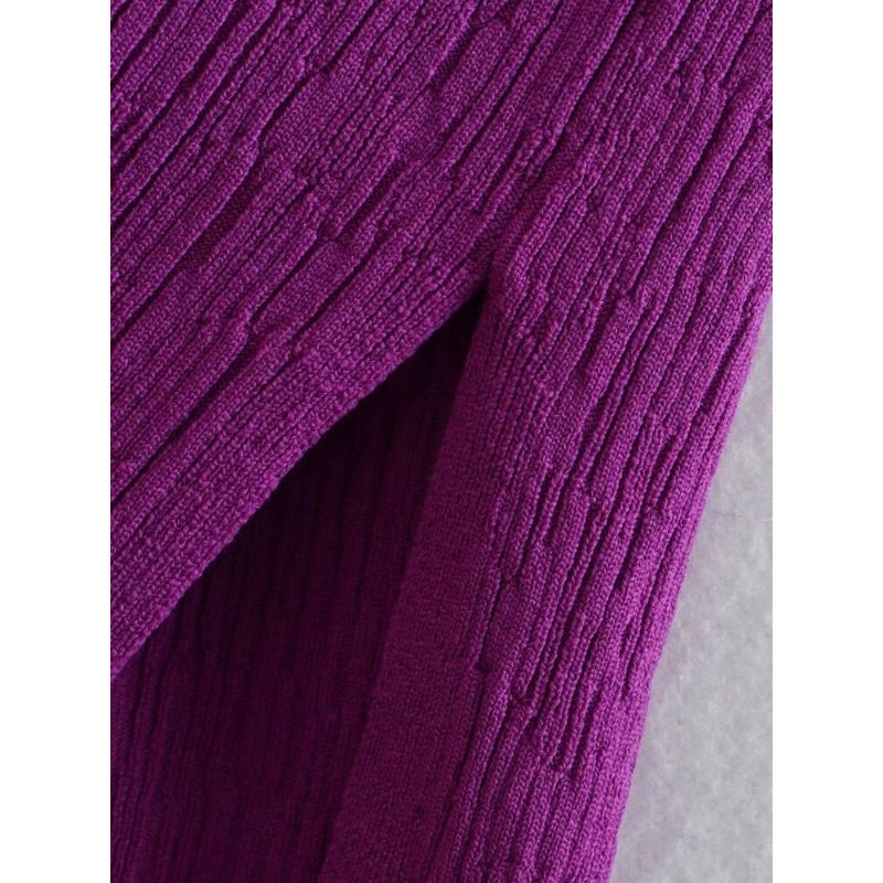 Purple High Waist Textured Straight Knit Pant