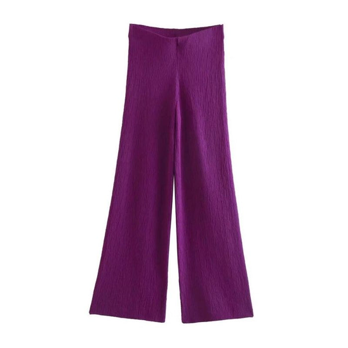 Purple High Waist Textured Straight Knit Pant