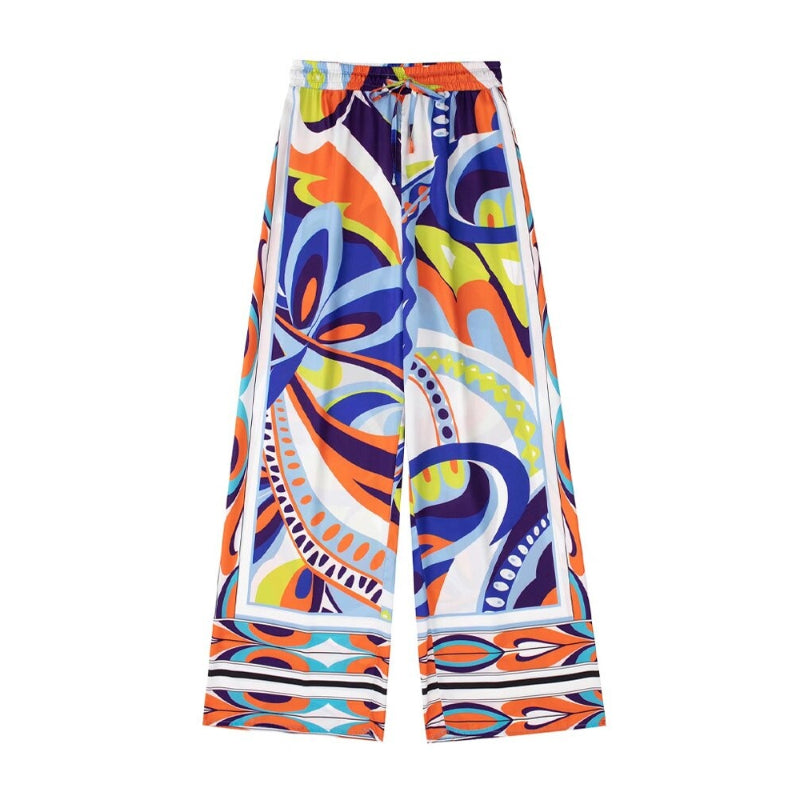 Women's Front Pockets Printed Pants With Side Zipper
