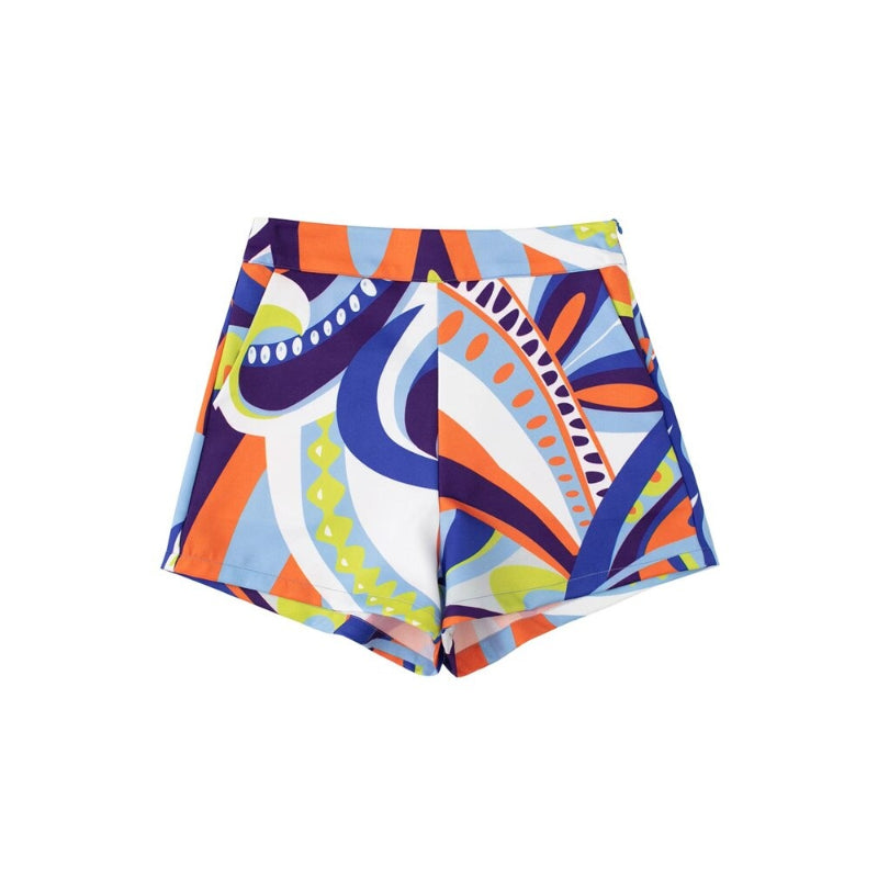 Women's Front Pockets Printed Shorts With Side Zippers