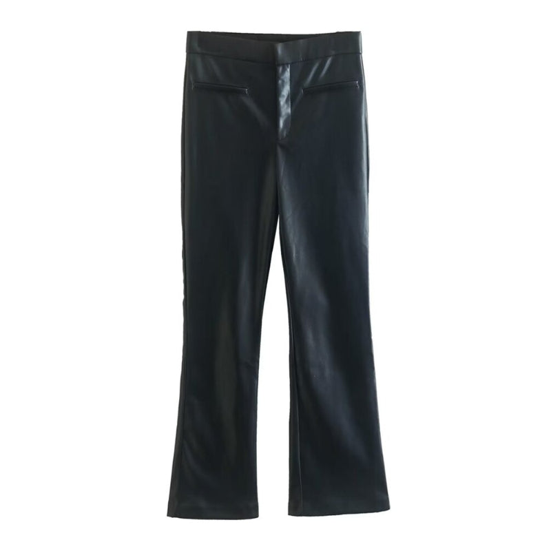 Black Faux Leather High Waist Flare Pant
