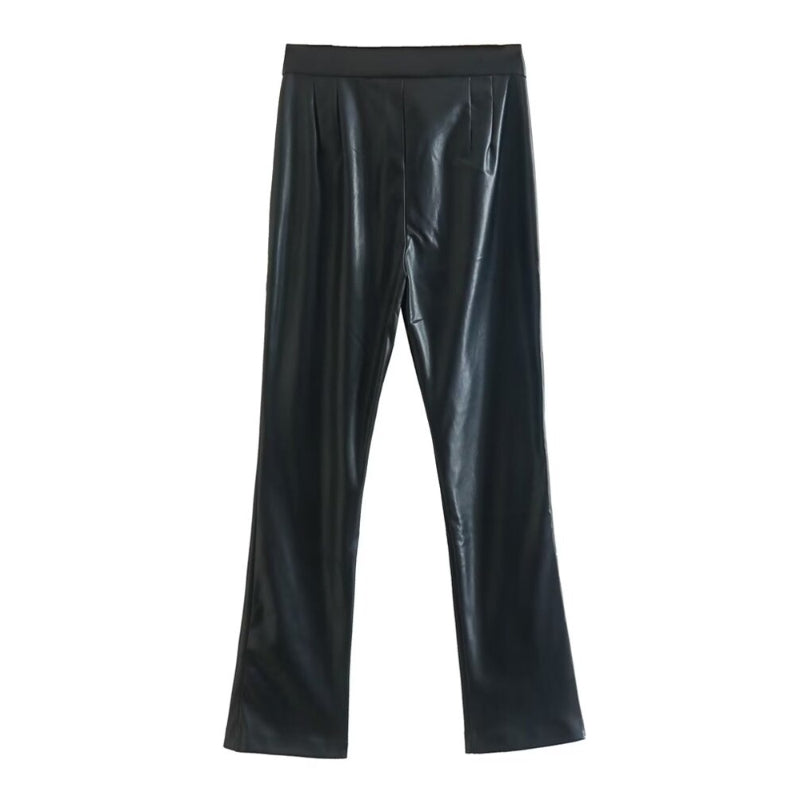 Black Faux Leather High Waist Flare Pant