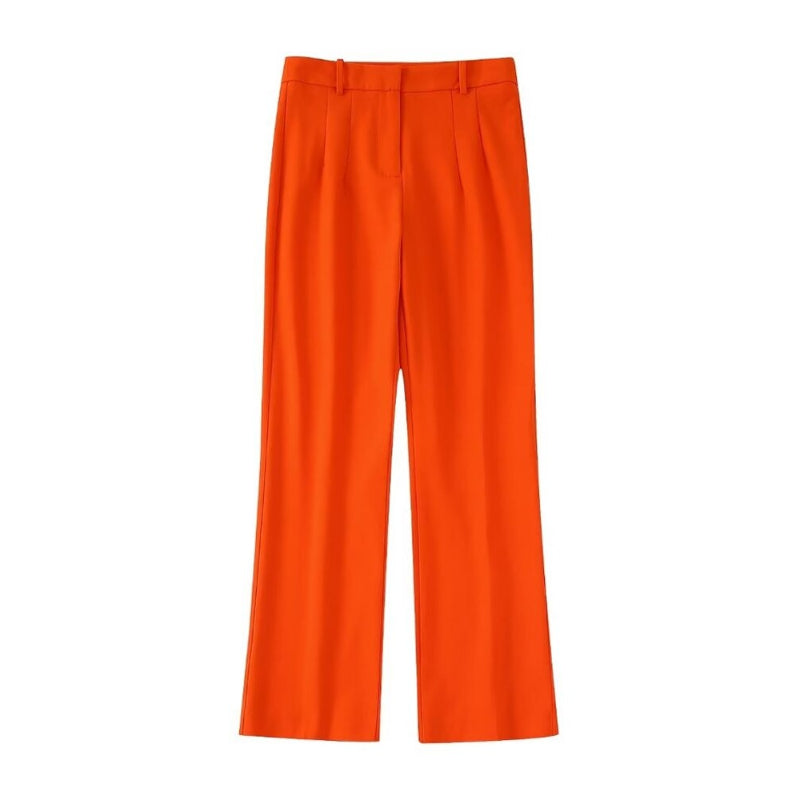 Orange Office Wear High Waist Flare Pant