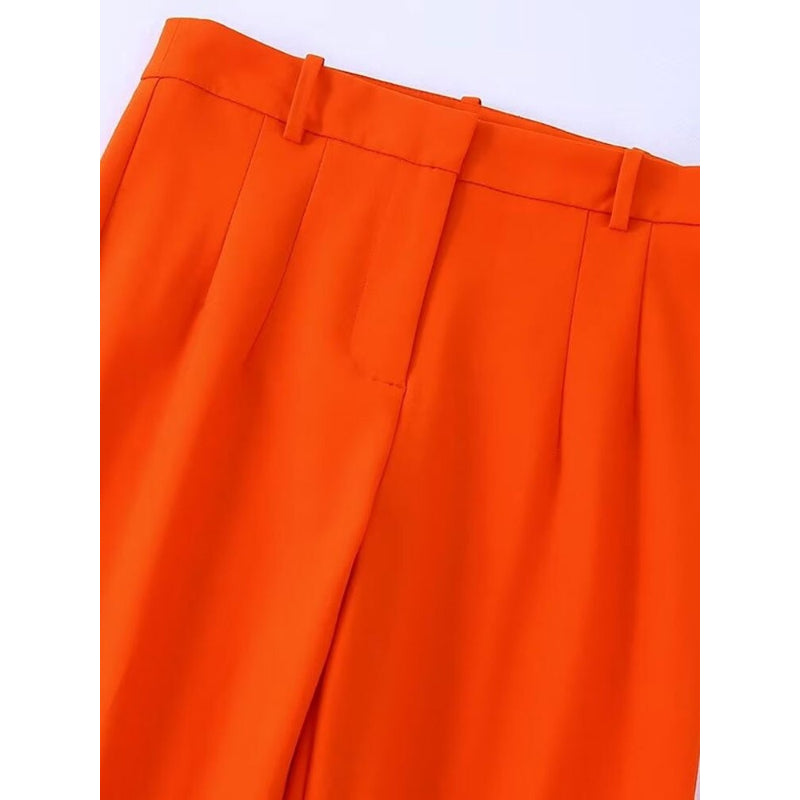 Orange Office Wear High Waist Flare Pant