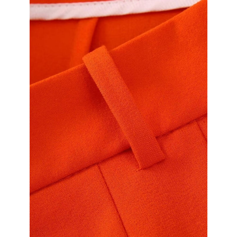 Orange Office Wear High Waist Flare Pant