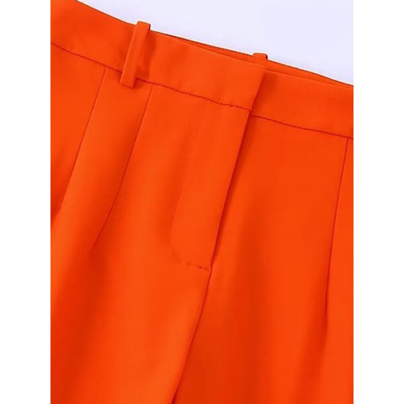 Orange Office Wear High Waist Flare Pant