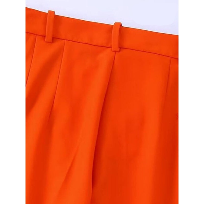 Orange Office Wear High Waist Flare Pant