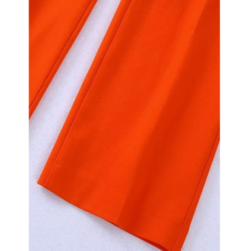 Orange Office Wear High Waist Flare Pant