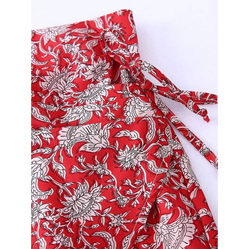 Women's Tied Printed High Waist Wrap Short Skirts