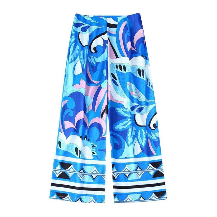 Printed High Waist Wide Leg Ankle Length Pant