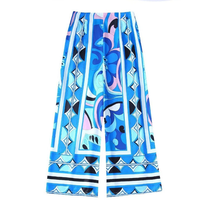 Printed High Waist Wide Leg Ankle Length Pant