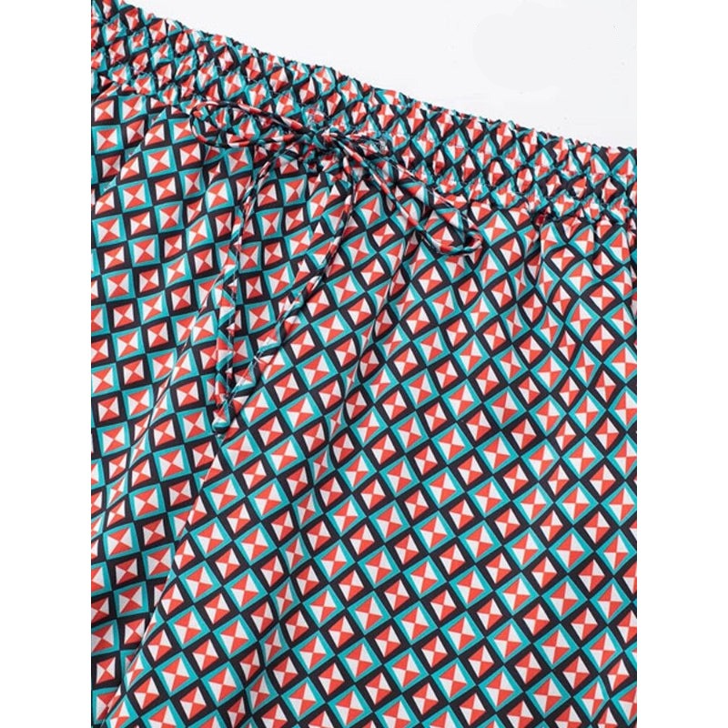 Geometric Print High Waist Pant With Drawstring